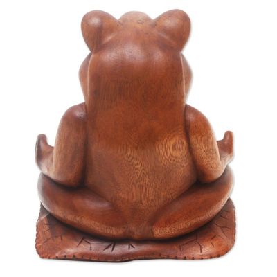 Alternate image for Handmade Suar Wood Frog Sculpture Meditating Frog