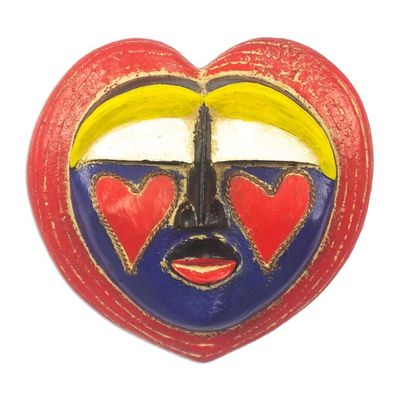 Alternate image for Copper-Accented Sese Wood Mask with Heart Motif Anyo