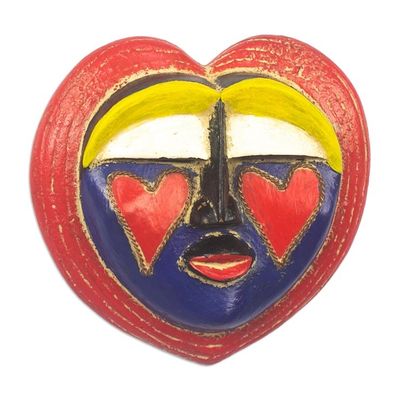 Alternate image for Copper-Accented Sese Wood Mask with Heart Motif Anyo