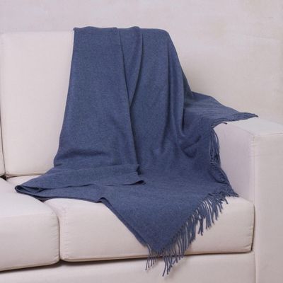 Alternate image for 100 Baby Alpaca Throw Blanket in Solid Azure from Peru Blissful Dream in Azure