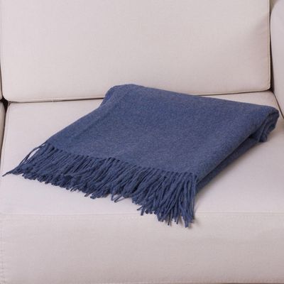 Alternate image for 100 Baby Alpaca Throw Blanket in Solid Azure from Peru Blissful Dream in Azure
