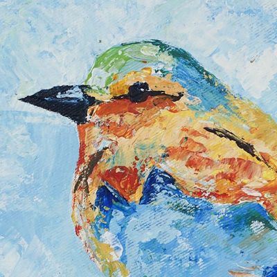 Alternate image for Signed Unstretched Impressionist Acrylic Bird Painting Lilae-Breasted Roller