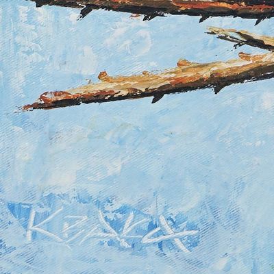 Alternate image for Signed Unstretched Impressionist Acrylic Bird Painting Lilae-Breasted Roller