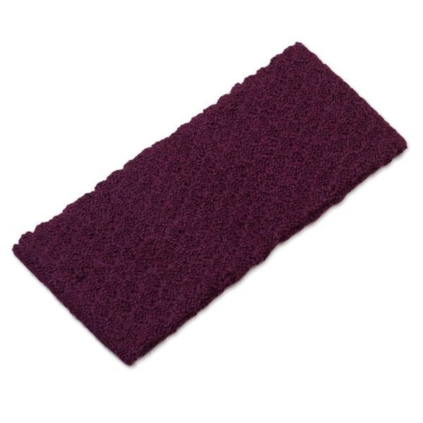 Alternate image for Boysenberry 100 Baby Alpaca Honeycomb Pattern Knit Headband Wavelength in Boysenberry