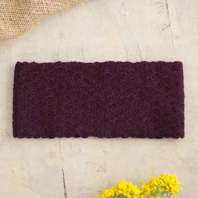 Alternate image for Boysenberry 100 Baby Alpaca Honeycomb Pattern Knit Headband Wavelength in Boysenberry
