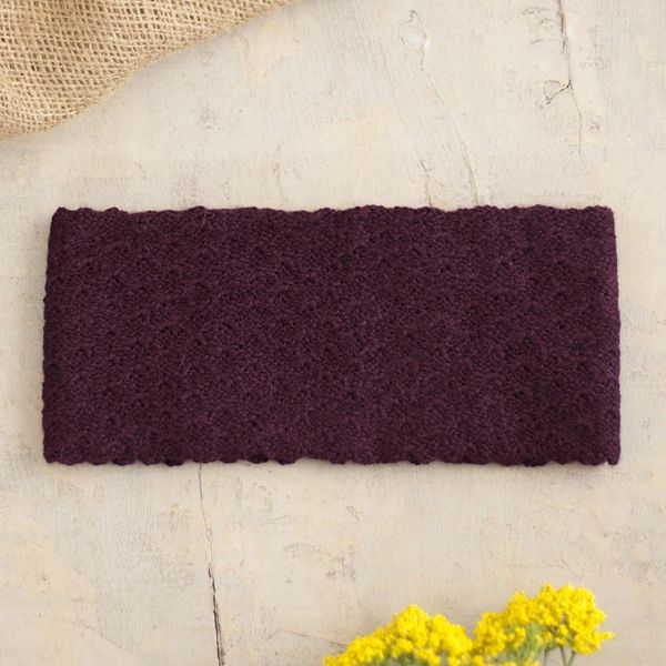 Alternate image for Boysenberry 100 Baby Alpaca Honeycomb Pattern Knit Headband Wavelength in Boysenberry