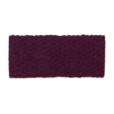 Alternate image for Boysenberry 100 Baby Alpaca Honeycomb Pattern Knit Headband Wavelength in Boysenberry