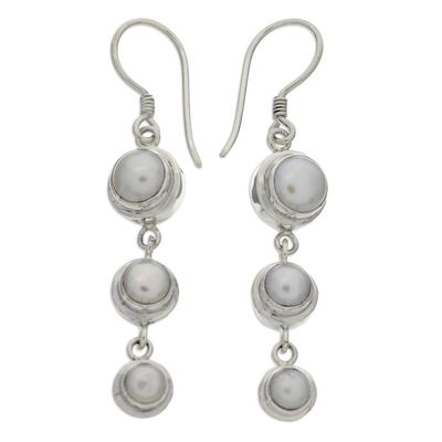 Alternate image for Pearl Sterling Silver Dangle Earrings Three Full Moons