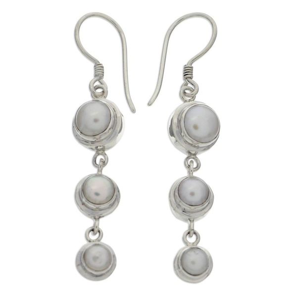 Alternate image for Pearl Sterling Silver Dangle Earrings Three Full Moons
