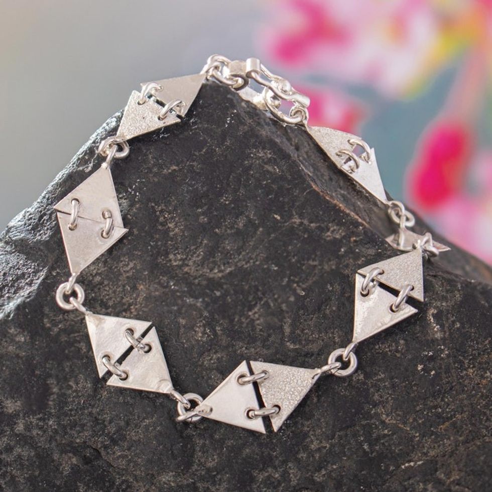 Handcrafted Sterling Silver Modern Link Bracelet 'Space Geometry'