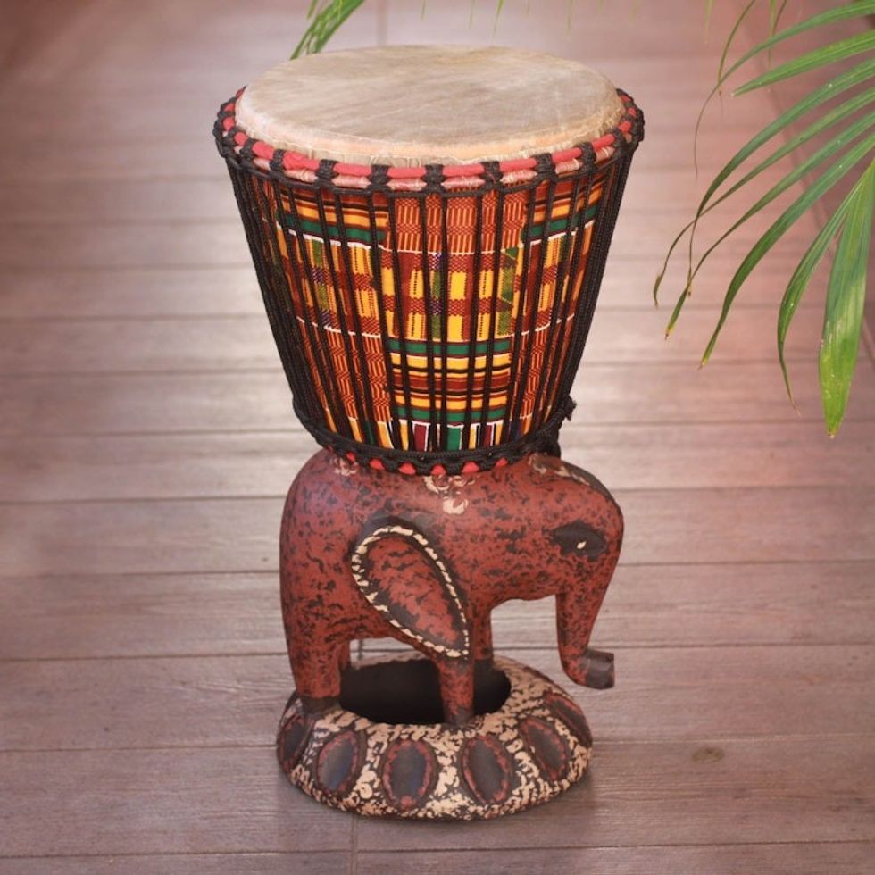 Wood Djembe Drum 'African Elephant'