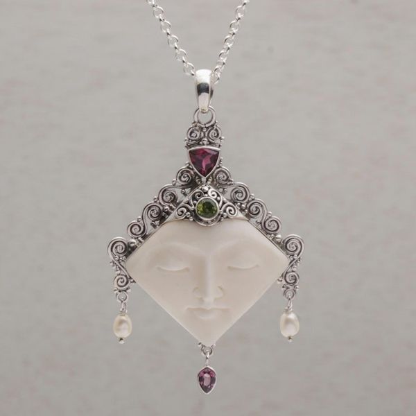 Alternate image for Multi-Gemstone Face-Shaped Pendant Necklace from Bali Diamond Face