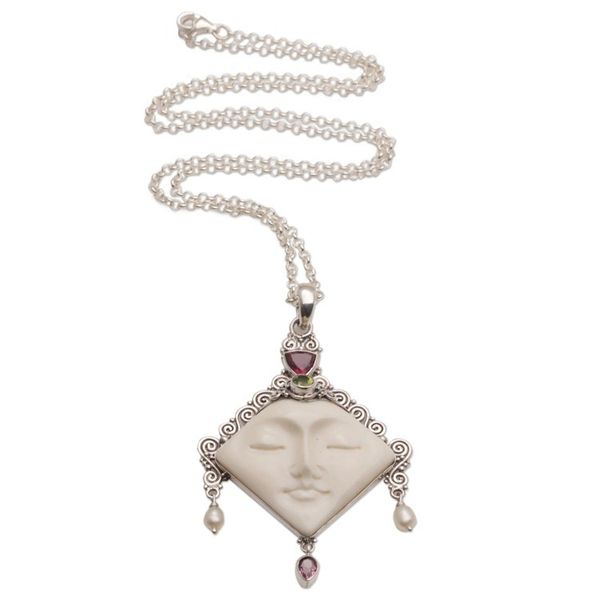 Alternate image for Multi-Gemstone Face-Shaped Pendant Necklace from Bali Diamond Face