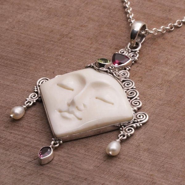 Alternate image for Multi-Gemstone Face-Shaped Pendant Necklace from Bali Diamond Face