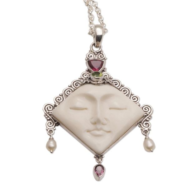 Alternate image for Multi-Gemstone Face-Shaped Pendant Necklace from Bali Diamond Face