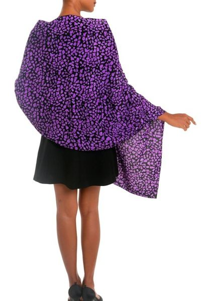 Alternate image for Balinese Hand Stamped Purple and Black Rayon Batik Shawl Purple Beach Pebbles