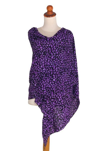 Alternate image for Balinese Hand Stamped Purple and Black Rayon Batik Shawl Purple Beach Pebbles