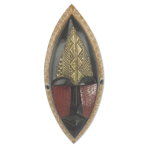 Alternate image for Embossed Brass and Hand Carved Wood African Mask A Peace Blessing