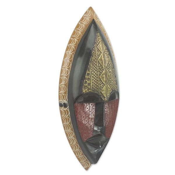 Alternate image for Embossed Brass and Hand Carved Wood African Mask A Peace Blessing