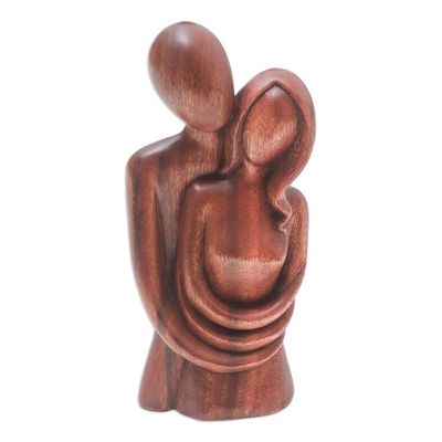 Alternate image for Handmade Romantic Suar Wood Sculpture Honeymoon Couple