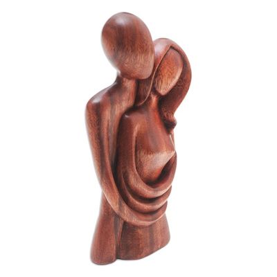 Alternate image for Handmade Romantic Suar Wood Sculpture Honeymoon Couple