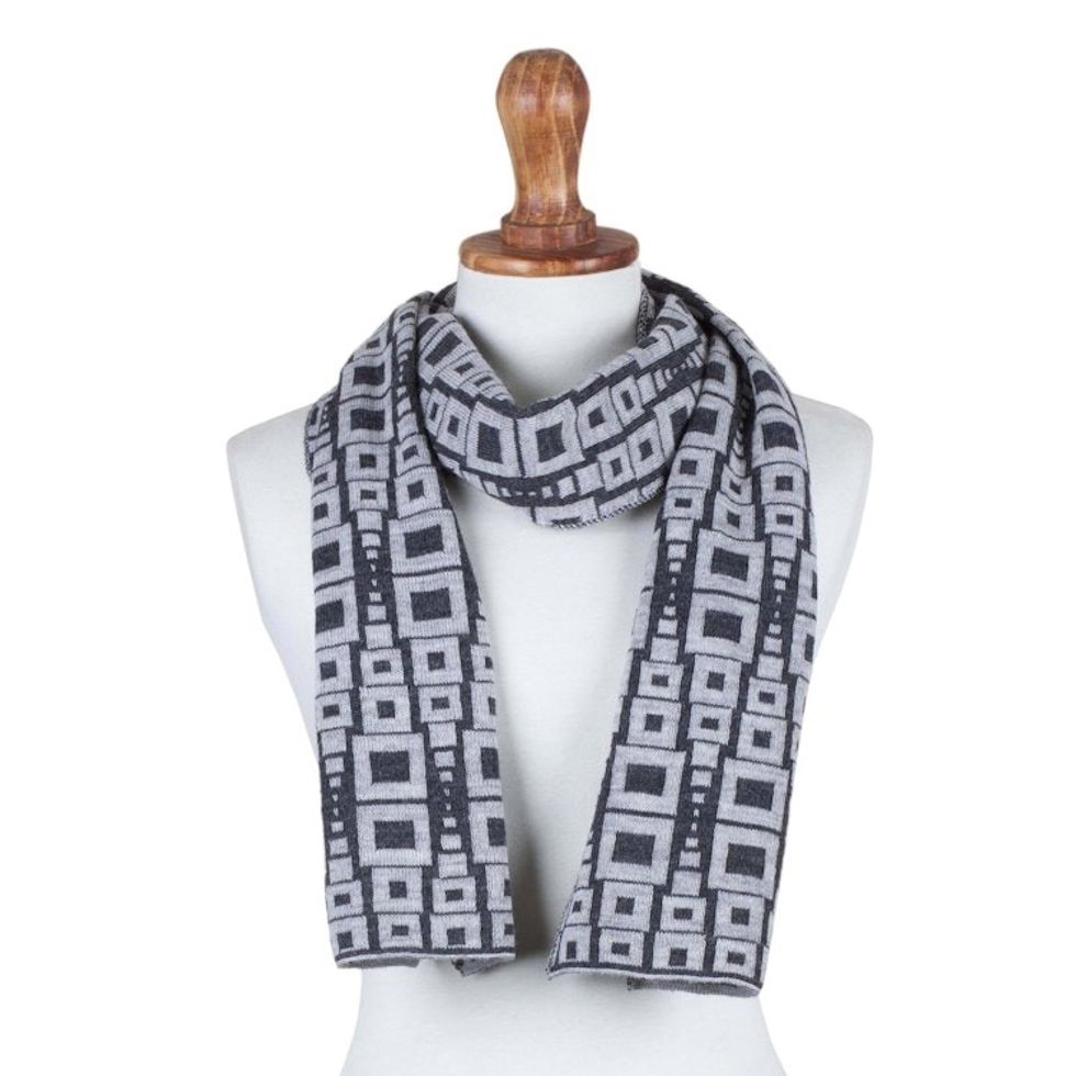 Alpaca Blend Scarf in Pearl Grey and Slate from Peru 'Andean Windows in Slate'