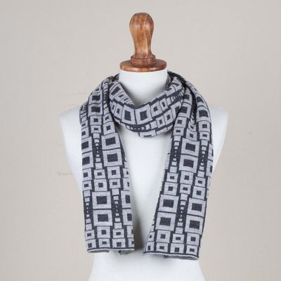 Alternate image for Alpaca Blend Scarf in Pearl Grey and Slate from Peru Andean Windows in Slate