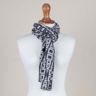 Alternate image for Alpaca Blend Scarf in Pearl Grey and Slate from Peru Andean Windows in Slate