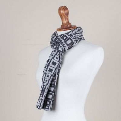 Alternate image for Alpaca Blend Scarf in Pearl Grey and Slate from Peru Andean Windows in Slate