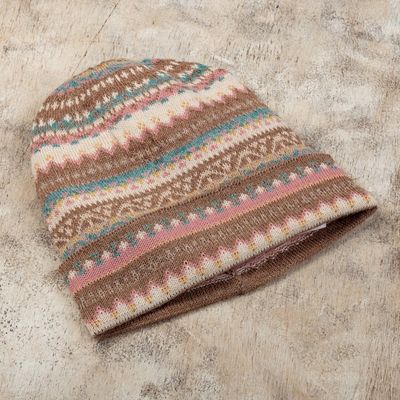 Alternate image for Multicolor 100 Baby Alpaca Andean Hat crafted in Peru Tan Pastels