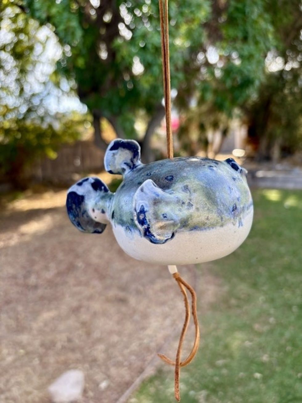 Hanging Porcelain Pufferfish, Glazed