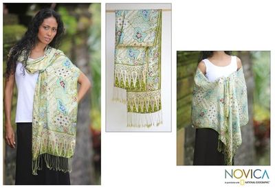 Alternate image for Indonesian Womens Batik Silk Shawl Lavish Java