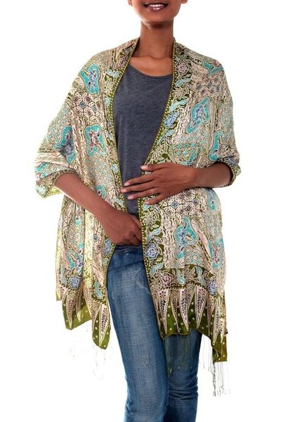 Alternate image for Indonesian Womens Batik Silk Shawl Lavish Java