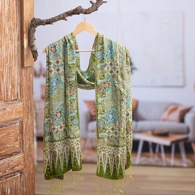 Alternate image for Indonesian Womens Batik Silk Shawl Lavish Java