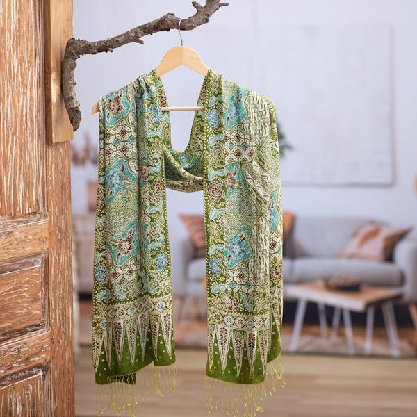 Alternate image for Indonesian Womens Batik Silk Shawl Lavish Java