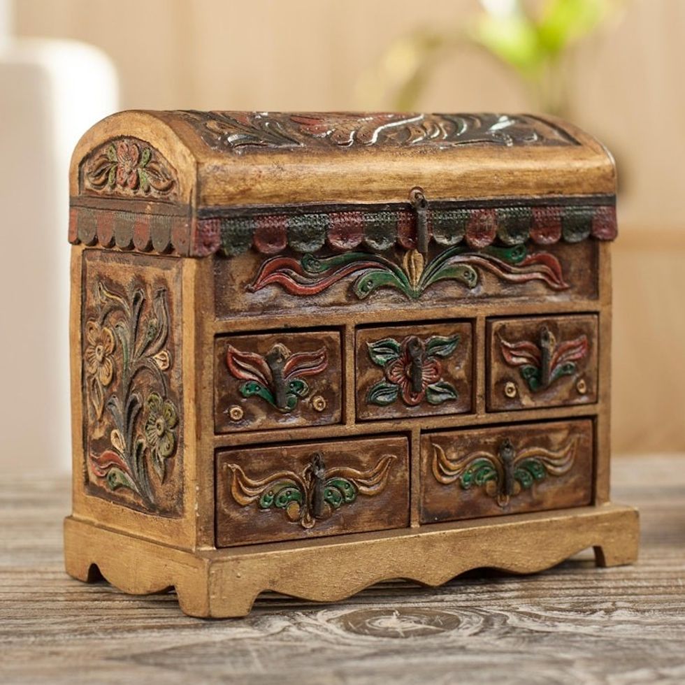 Collectible Leather and Wood Jewelry Box 'Antique Tan'