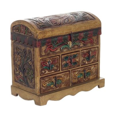 Alternate image for Collectible Leather and Wood Jewelry Box Antique Tan