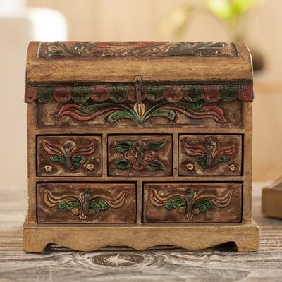 Alternate image for Collectible Leather and Wood Jewelry Box Antique Tan