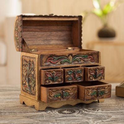 Alternate image for Collectible Leather and Wood Jewelry Box Antique Tan