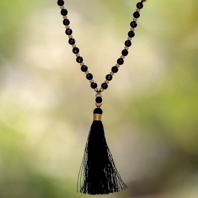 Alternate image for 18k Gold Accented Onyx Beaded Mala Necklace from Bali Batuan Harmony