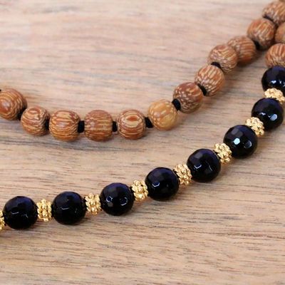 Alternate image for 18k Gold Accented Onyx Beaded Mala Necklace from Bali Batuan Harmony