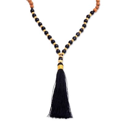 Alternate image for 18k Gold Accented Onyx Beaded Mala Necklace from Bali Batuan Harmony