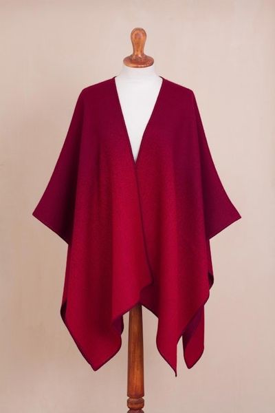 Alternate image for Reversible Alpaca Blend Ruana in Tomato and Wine Andean Vistas in Wine
