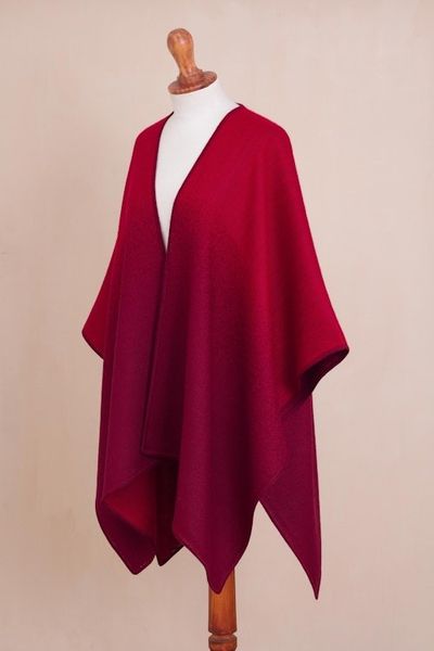 Alternate image for Reversible Alpaca Blend Ruana in Tomato and Wine Andean Vistas in Wine