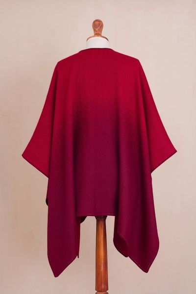 Alternate image for Reversible Alpaca Blend Ruana in Tomato and Wine Andean Vistas in Wine