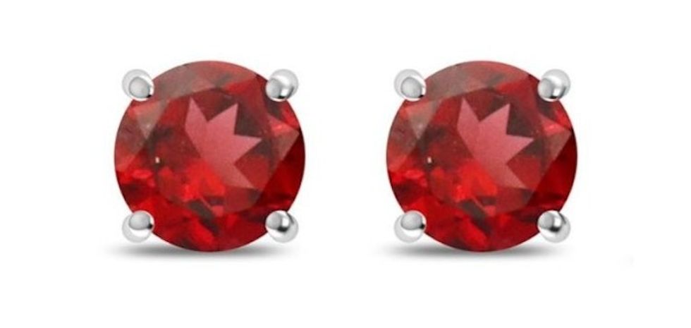 Faceted Red Garnet Sterling Silver Stud Earrings
