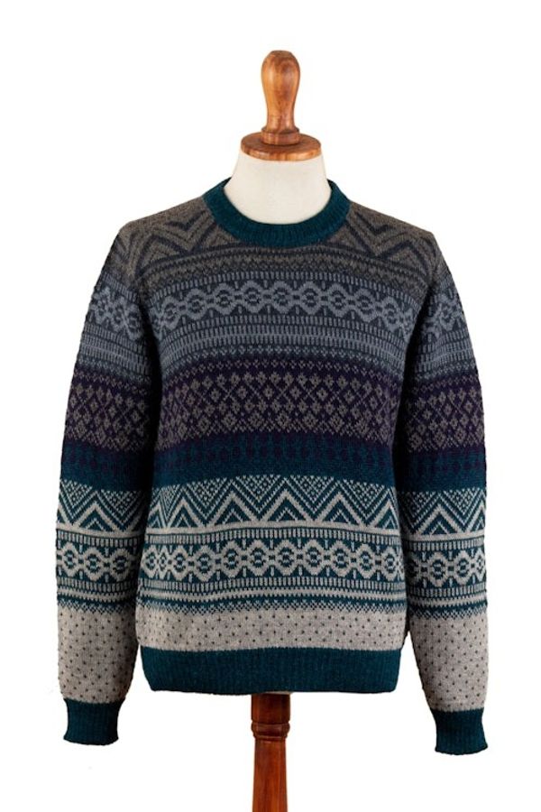 Alternate image for Mens Soft Teal and Blue 100 Alpaca Pullover from Peru Teal Adventures