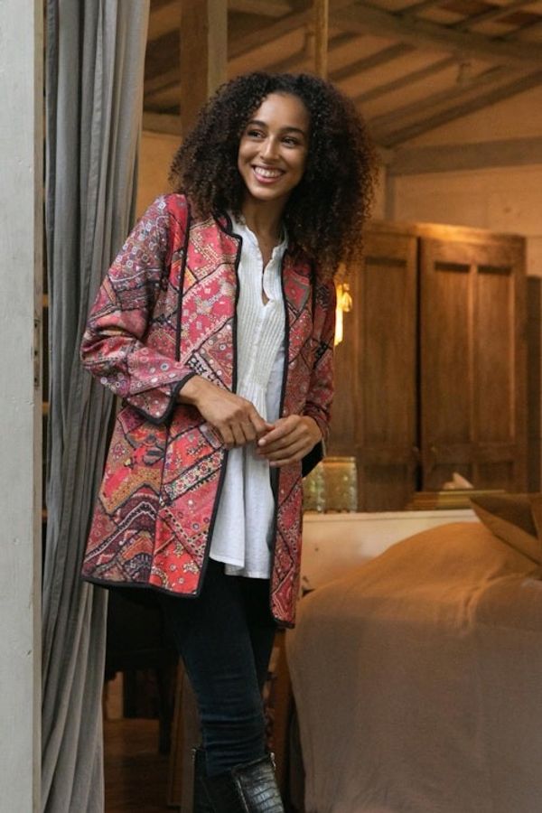 Alternate image for Printed Cotton Jacket with Various Motifs from India Blissful Variety