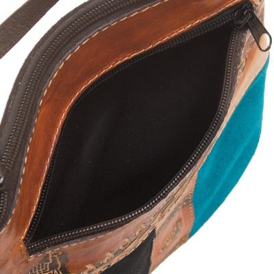 Alternate image for Brown and Teal Llama Pattern Leather Accented Suede Sling The Llama Way
