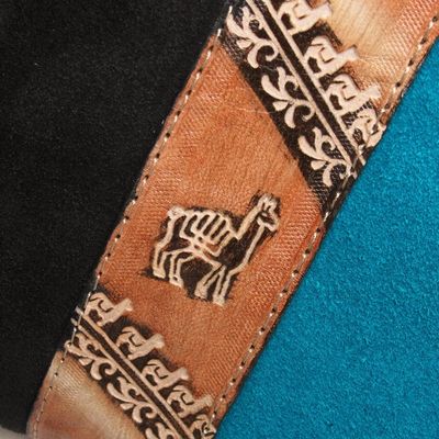 Alternate image for Brown and Teal Llama Pattern Leather Accented Suede Sling The Llama Way